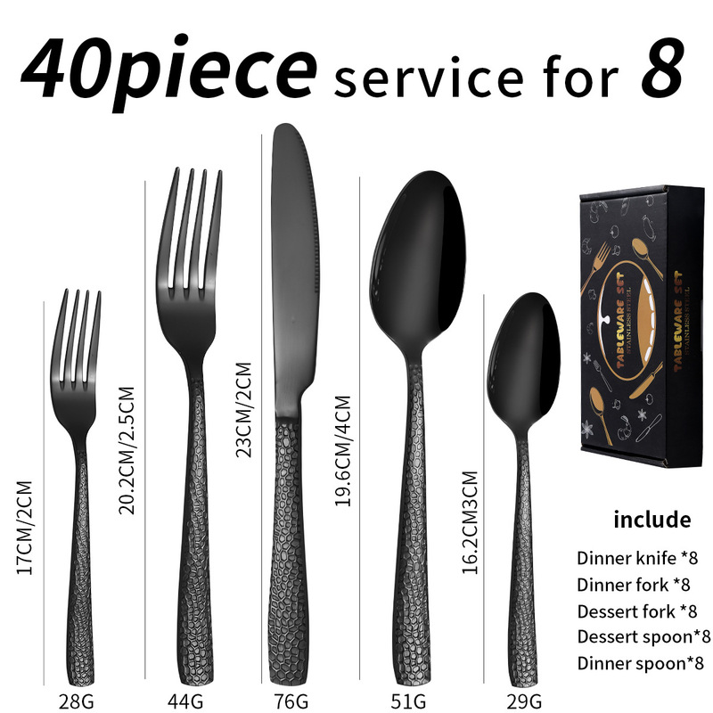 アマゾン角柄蛇紋ステンレス食器20/40点セットギフトボックスホテル西食器ステーキナイフフォークスプーン|undefined