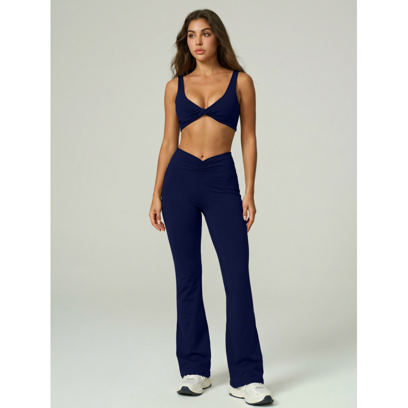 Zhejiang brocade ropa interior deportiva ropa de yoga pantalones de piernas anchas chaleco con cojín de pecho bra de acondicionamiento físico cuerno conjunto de brazo largo
