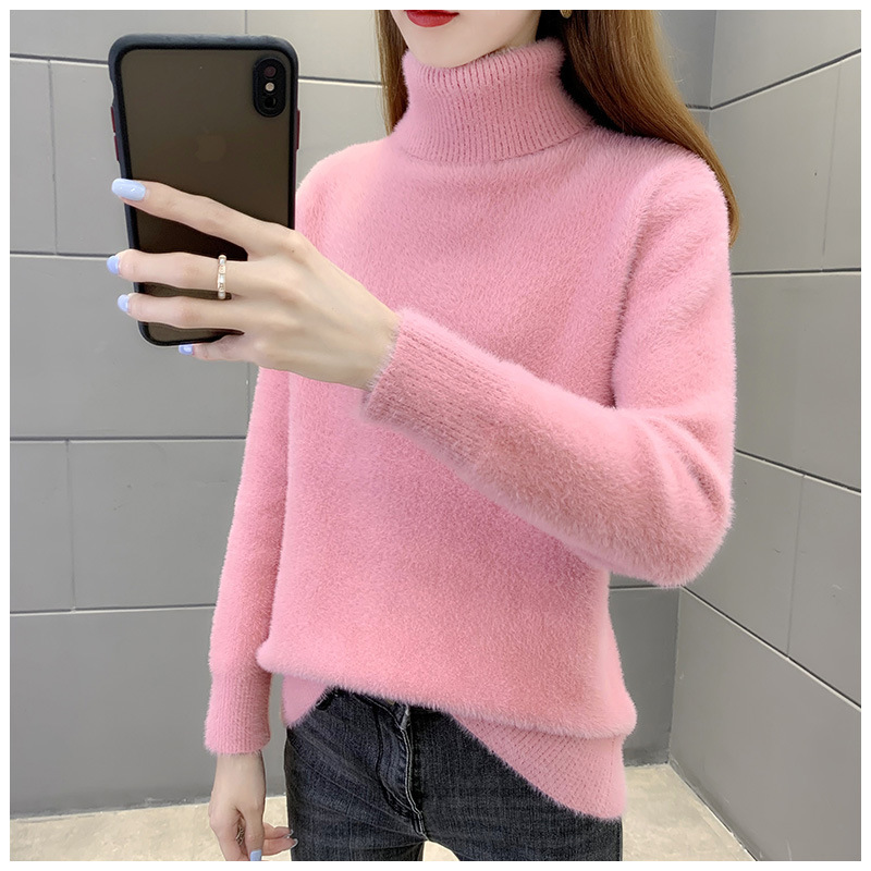Suéter de cuello alto para mujeres 2024 otoño y invierno nuevo engrosado de la camiseta interior con camiseta de fondo con camiseta de punto suelta