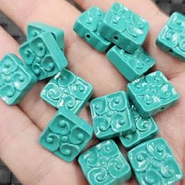 仿绿松石祥云仿玉石散珠仿蓝松石方形配件diy手链项链佛珠配饰珠