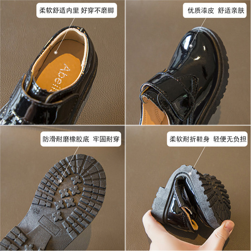 Boys' Leather Shoes Black Girls' College Performance Shoes Spring and Autumn Little Girls Soft Sole British Style Children's Performance Shoes