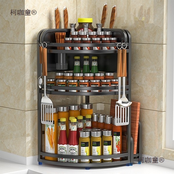 不锈钢油盐酱醋多功能台面转角家用调味料置物架三脚架厨房麦太保