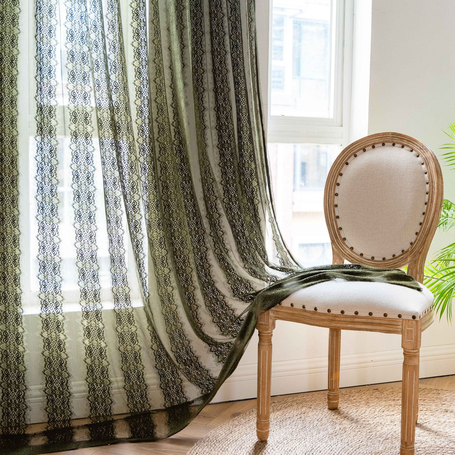 跨境窗帘成品透明蕾丝温柔美式镂空清新透光厨房客厅飘窗帘子批发