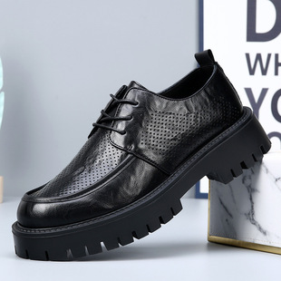 Hollow Leather Shoes Men's Summer New Trendy Versatile Thick-Soled Business Breathable Casual Genuine Leather Cross-Border Large Size Men's Shoes