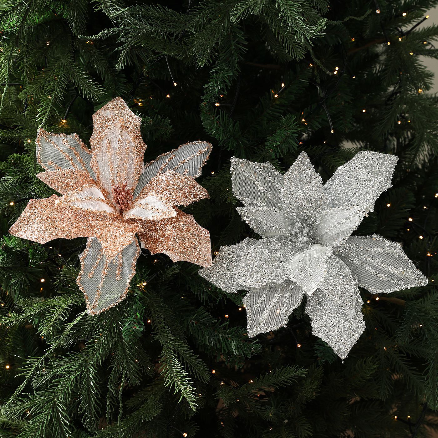 Nuevas flores de Navidad decoraciones de Navidad árbol de Navidad de alta calidad polvo de oro de polvo de tela flor flor de malla de imitación flores