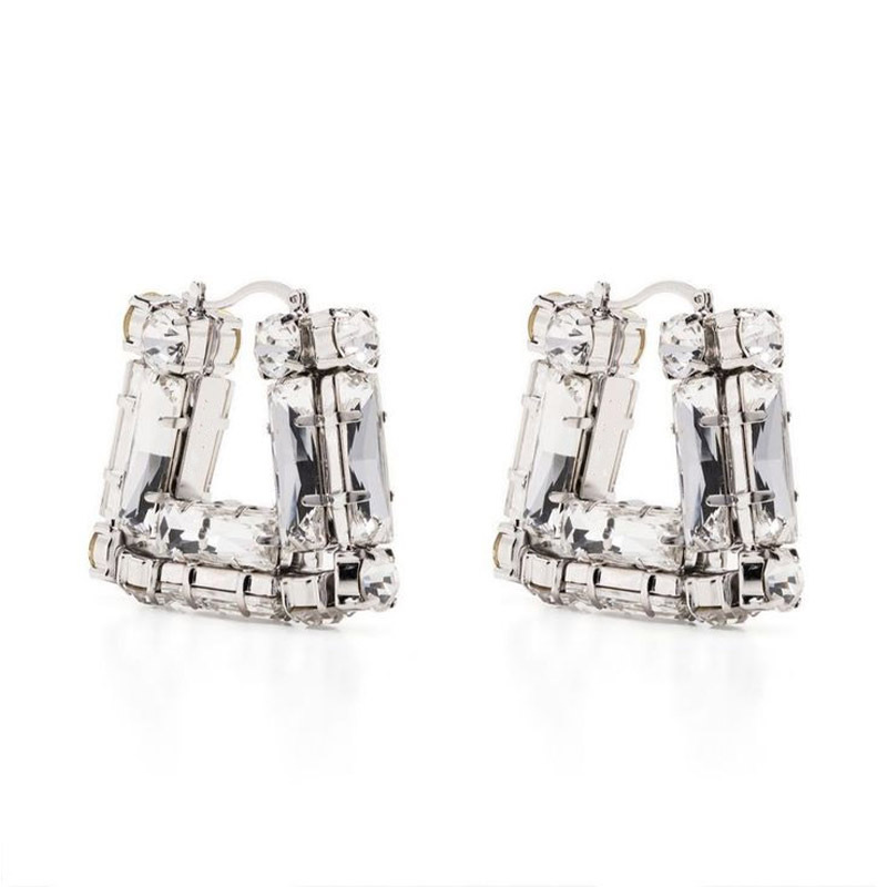 Rhinestone Square Hoop Earrings For Women Elegant Design Jewelry_voghion.com