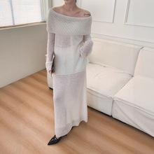女装【原创设计】镂空针织套装春秋新款一字领洋气减龄毛衣半身裙