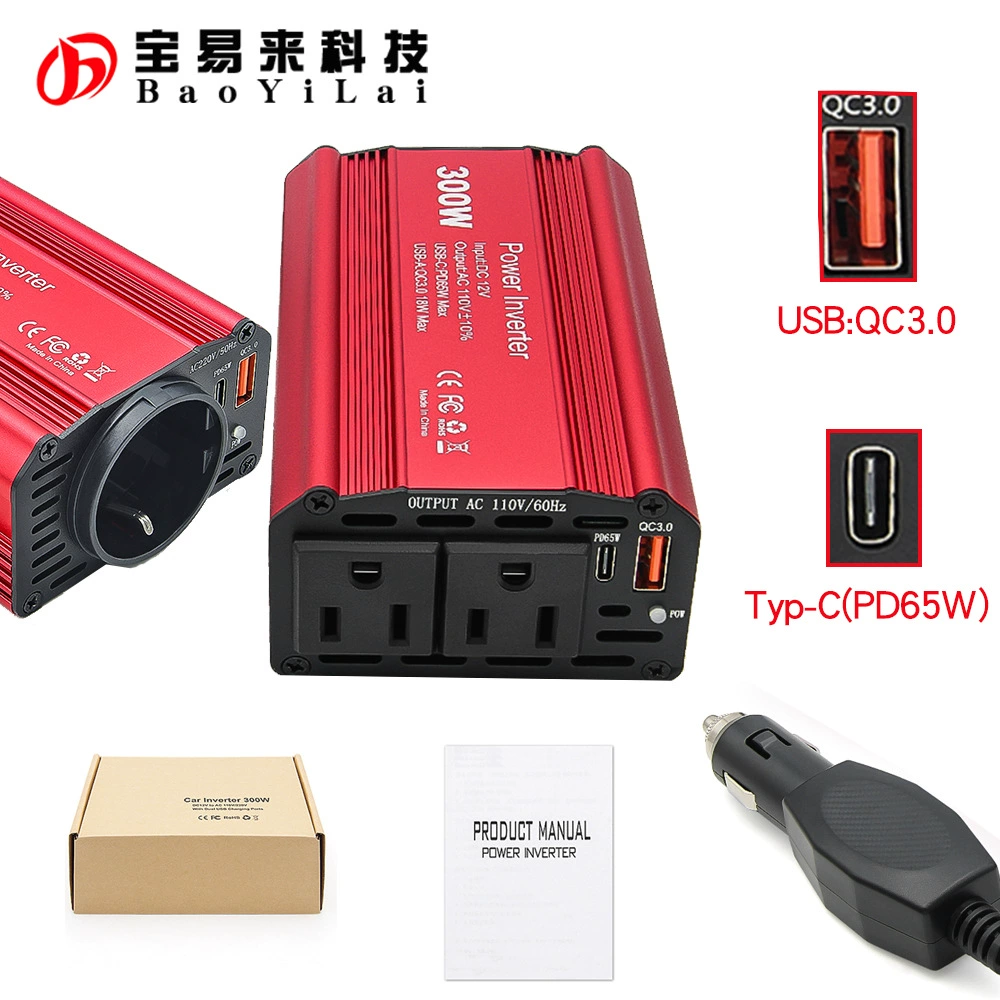 220V Автомобильный инвертор 300W Автомобильный прикуриватель PD65W Typ-C QC3.0 Car inverter
