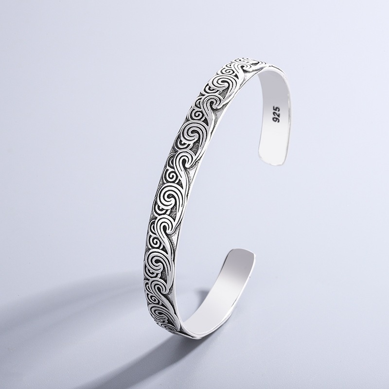925 plata esterlina ondulación pulsera retro sensación alta nicho lujoso ligero simple moda joyería anillo pulsera pulsera mujer