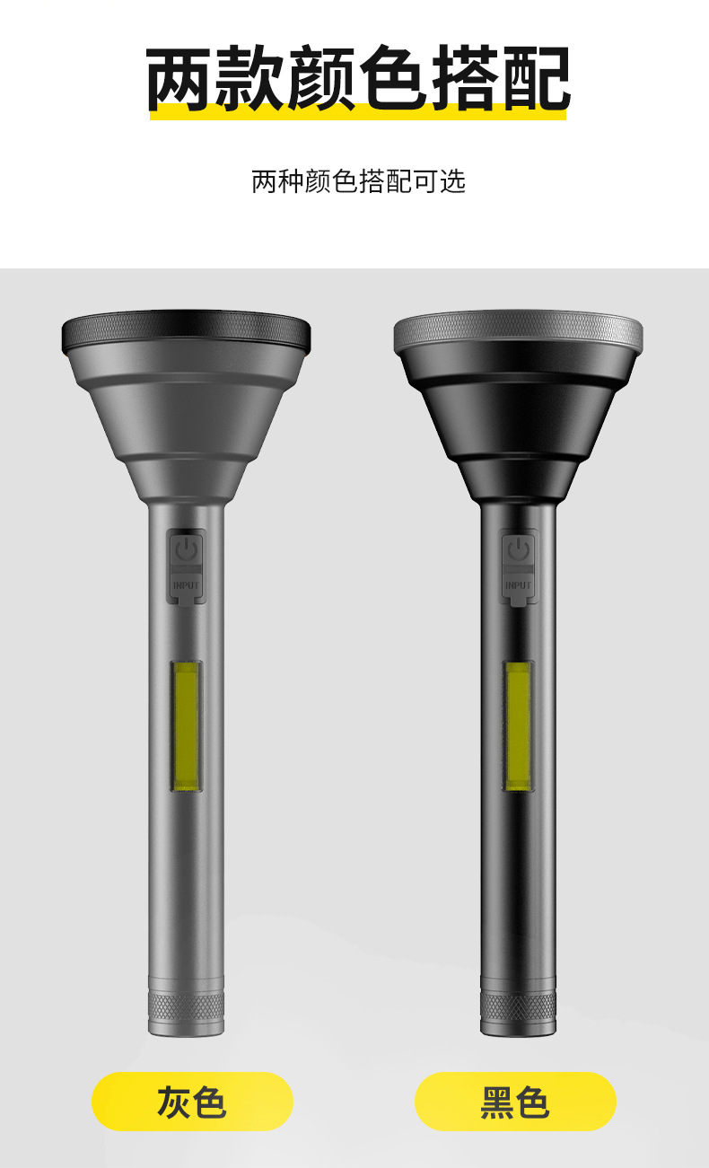 Cross-Border High-Brightness Aluminum Alloy Flashlight with Built-In Battery, Rechargeable, Portable for Home Use, Outdoor Led Lighting Flashlight