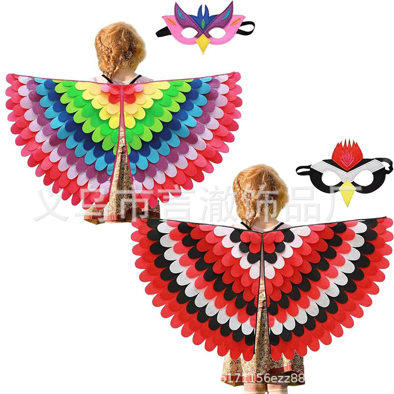 感恩节火鸡装饰翅膀披风眼罩儿童幼鸟毛毡羽毛披风女童表演道具