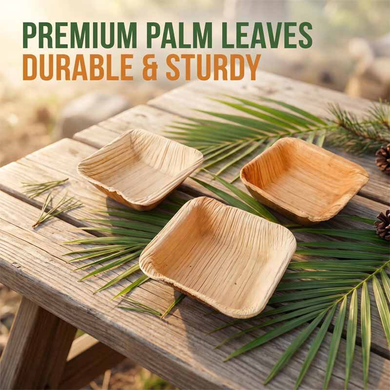 Cross-Border Pastoral Style Areca Leaf Dinner Plate 3inch Square Palm Leaf Plate Bowl Disposable Eco-Friendly Biodegradable Tableware