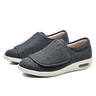Autumn and Winter Fleece-lined Shoes for the Aged and Widened Velcro Adjustable Shoes Men's and Women's Style Walking Shoes Swollen Foot Shoes