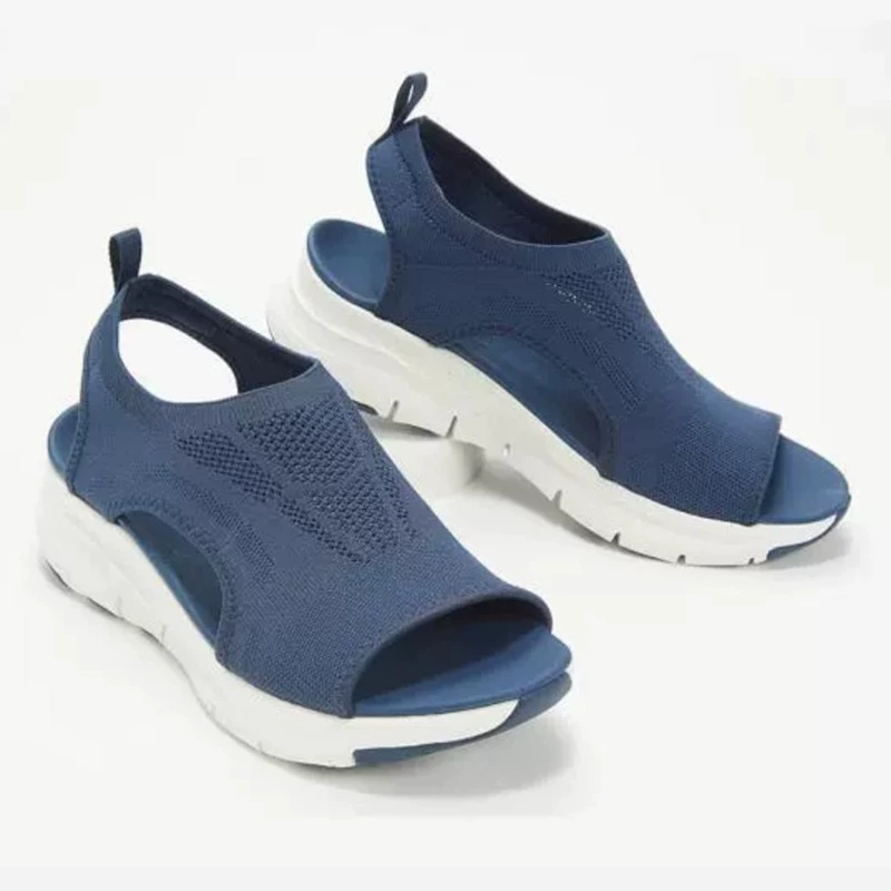 Женские летние сандалии 2022 года, большие размеры, на танкетке, плетеные, с открытым носком, дышащие, повседневные, без застежек