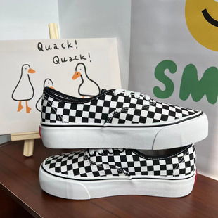 Thickened Sole 3cm Checkerboard Lace-up Canvas Shoes Women's Summer Breathable Thin Student All-match Thick Slab Shoes Trendy