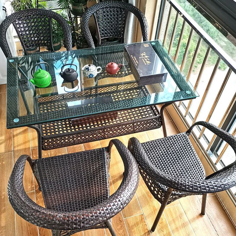 Balcony Tea Table and Chair Set, Rattan Chair Three-Piece Set, Rattan Woven Backrest Chair, Courtyard Living Room Elderly Tea Table Combination, Rattan Furniture