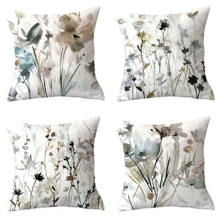 Casual and Fashionable Watercolor Floral Flower and Leaf Plant Plush Car Pillow Case Accessible Luxury Sofa Bay Window Cushion Cover