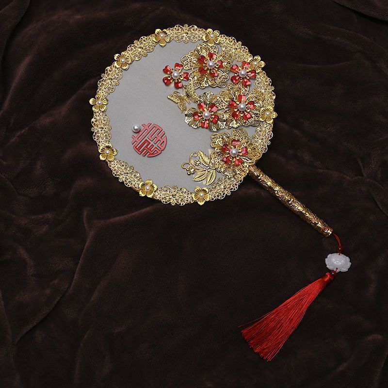 团扇新娘扇子女秀禾服diy塘铭成品喜扇手工中式结婚双面出嫁|undefined