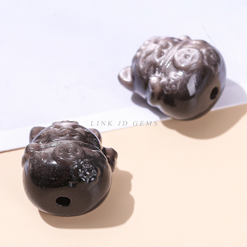 Jingyao Accessories Natural Silver Obsidian Small Carving Pieces Awakening Lion Nine-Tailed Fox Butterfly Accessories DIY Jewelry Pendant Wholesale