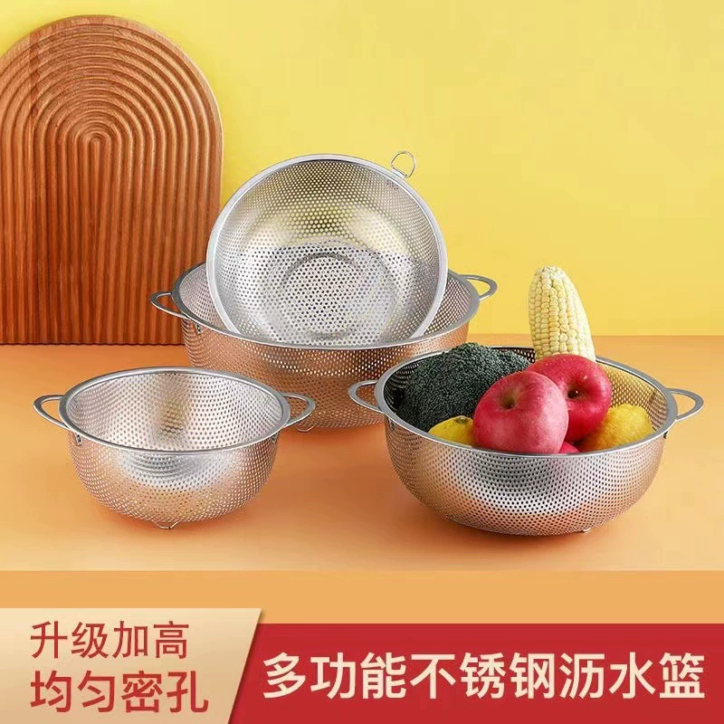 Корзина для слива из нержавеющей стали корзина для мытья овощей кухонный сливной таз Бытовая тарелка для фруктов сито для промывки риса корзина фильтра для промывки риса