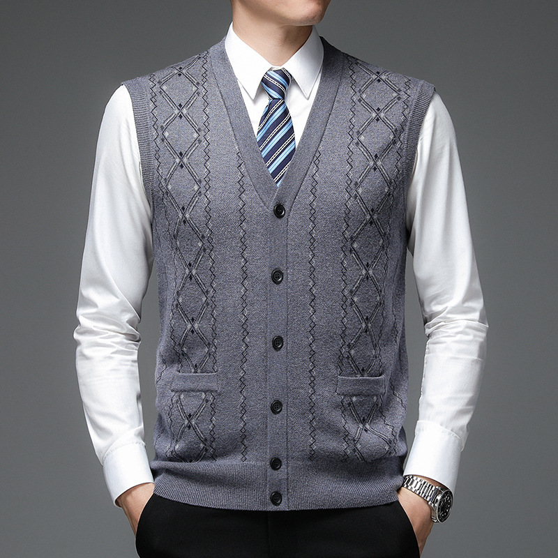 Men's Sweater Autumn and Winter Knitted Cardigan Sleeveless Vest V-Neck Business Knitwear Vest Thickened Warm Casual Versatile Men's Sweater Autumn and Winter Knitted Cardigan Sleeveless Vest V-Neck Business Knitwear Vest Thickened Warm Casual Versatile