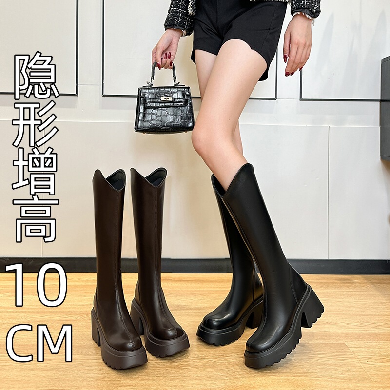 Thick-Soled Boots for Women 2025 Autumn and Winter New Style Small 10cm High-Heeled V-Mouth Fleece-Lined Boots over the Knee High Boots Thick-Soled Boots for Women 2025 Autumn and Winter New Style Small 10cm High-Heeled V-Mouth Fleece-Lined Boots over the Knee High Boots