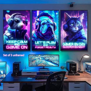 Hd Decorative Painting Triptych Cool Game Wall Art Retro Game Art Game Room Bedroom Wall Oil Painting