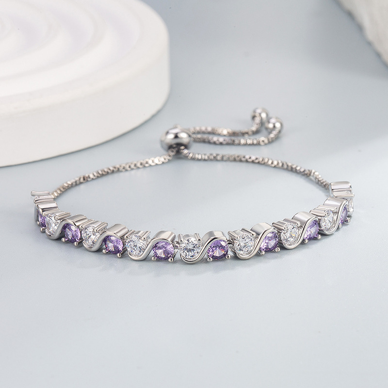 European and American Cross-Border Popular Colorful Zircon Bracelet for Women, Full Diamond-Plated White Golden Tennis Chain, Amazon's Hottest Jewelry