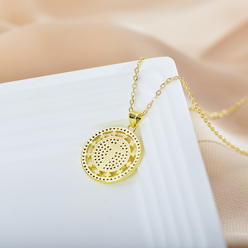 Simple Style Round Alloy Gold Plated Artificial Rhinestones Womenu0027S Pendant Necklace 1 Piece