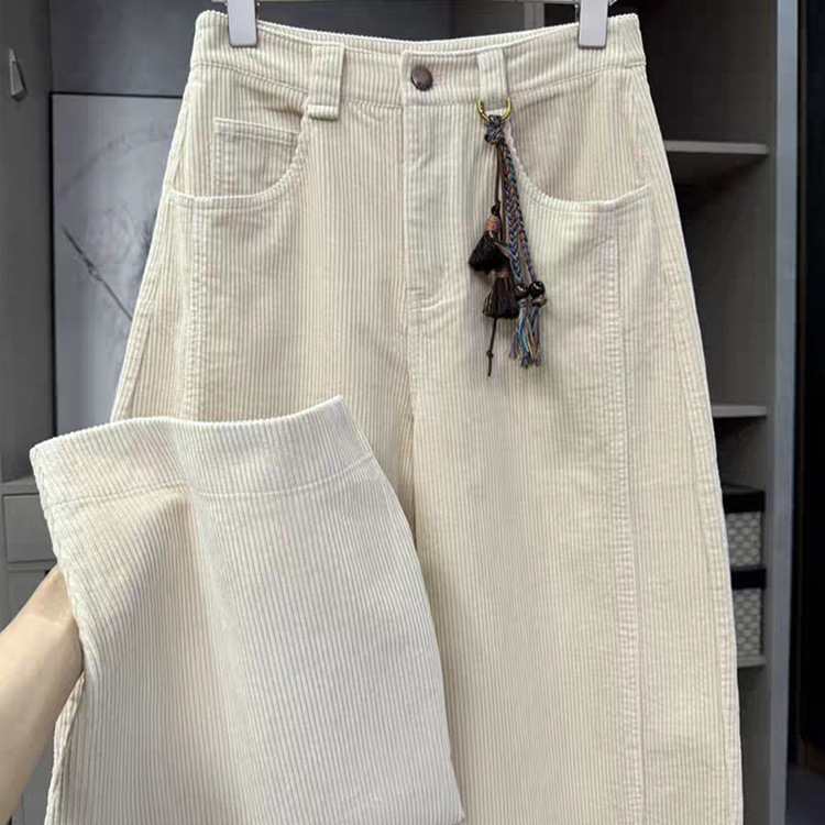 Today's Recommendation! Apricot High-Waisted Casual Corduroy Sickle Pants Korean Retro Versatile Straight Pants for Women