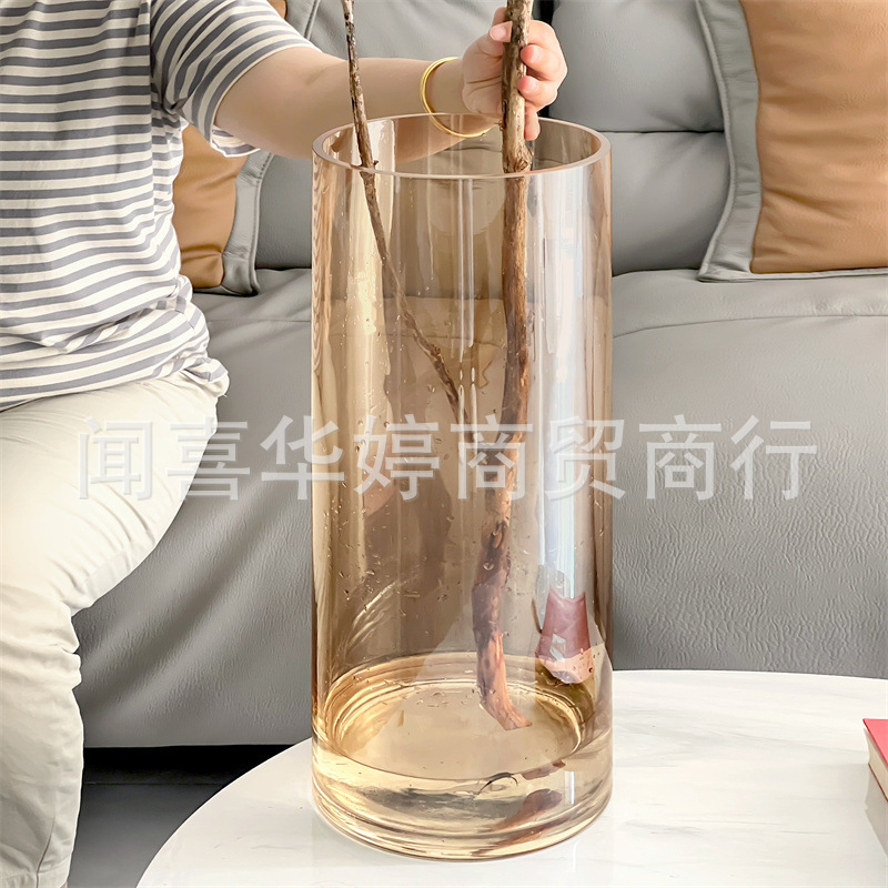 Large Glass Vase for Flower-arranging Ultra-large Extra Large Special Vase for Raising Nantianthus Bamboo and Dragon Willow Transparent High-end Sense