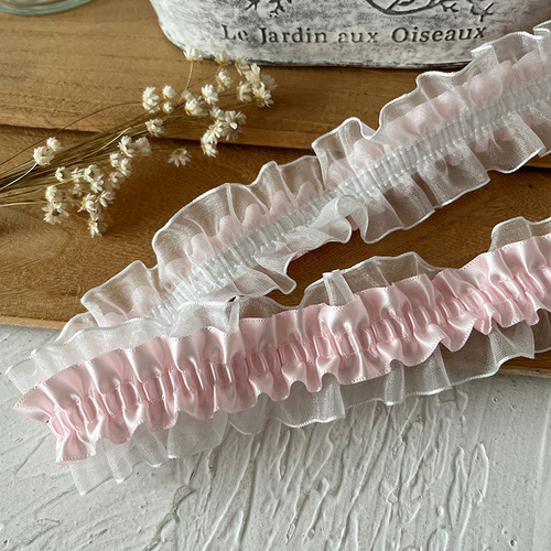 Xiaoxiangfeng double-layer pink elastic lace clothes lace accessories decoration handmade diy material fungus elastic band