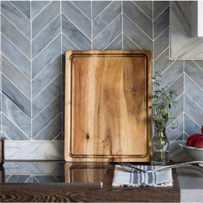 Tabla de cortar de madera espesada tabla de cortar carne hogar restaurante multi-funcional de doble cara con fregadero de drenaje