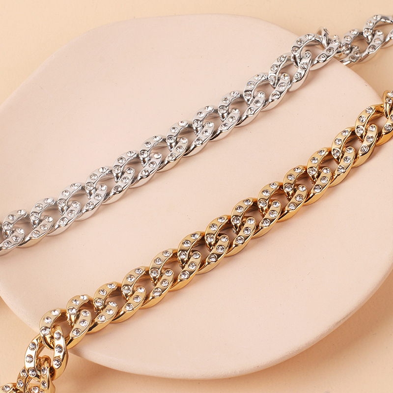 14g Weight Necklace Classification Wedding, Travel Occasion Unisex Gender Gold, Silver Color Fashion Geometric Rhinestone Alloy Necklace Bracelet Set 4