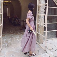 法式温柔风紫色连衣裙女2024夏季新款收腰显瘦高级感森系超仙女裙