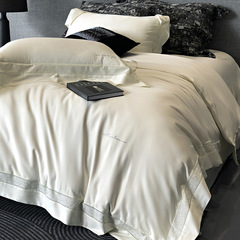 Spring and Summer Light Luxury 100 Pieces LF Silk Tencel Four-Piece Set with Lace Edge Embroidery, Heat-Tinted Cool Sensation Silk-Smooth 1.8m Bedding Set