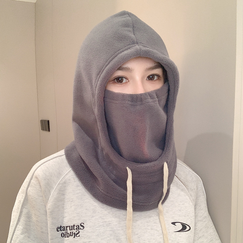户外骑行防风帽秋冬加厚围脖面罩一体帽防寒围脖摇粒绒抽绳包头帽|undefined