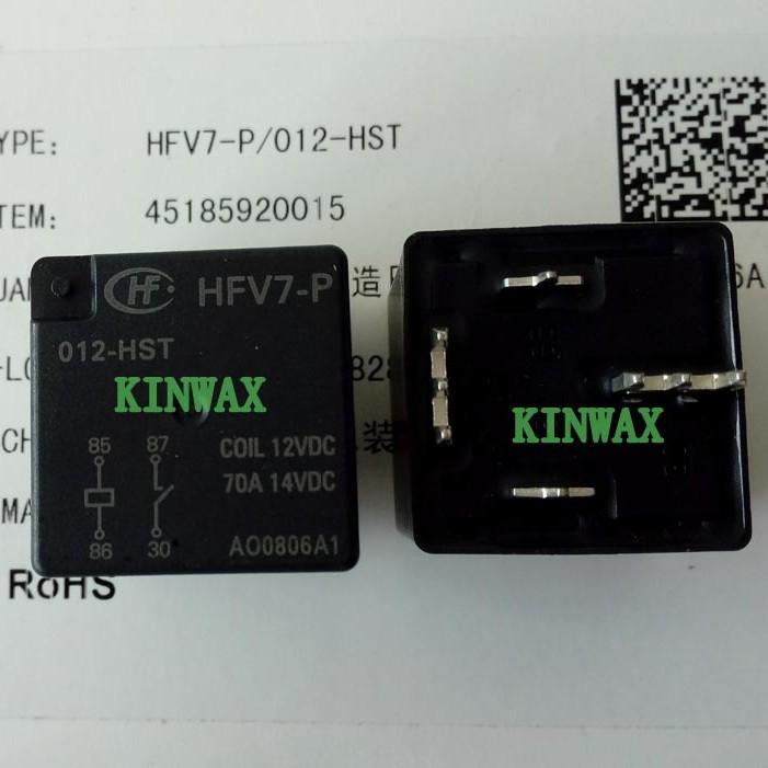 HFV7/006-H6SPT-D 汽车继电器HONGFA一组常开4脚70A14VDC焊脚