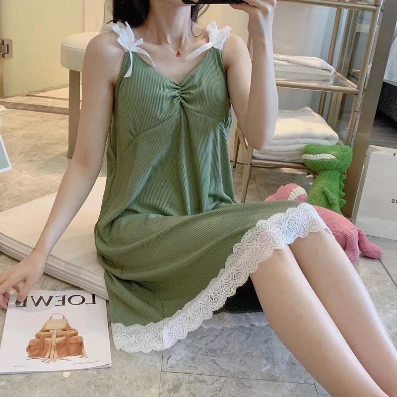 Liga de verano camisón malla las mujeres pijamas rojos con almohadilla en el pecho encaje sexy lindo estudiante homewear delgada