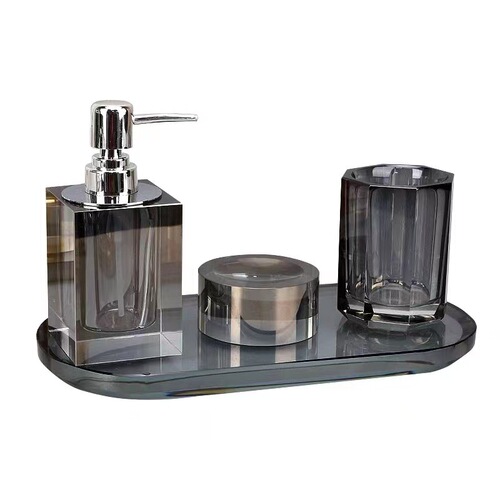 Modern light luxury crystal bathroom four-piece soap box, shower gel, hand soap bottle, jar, bathroom decoration ornaments