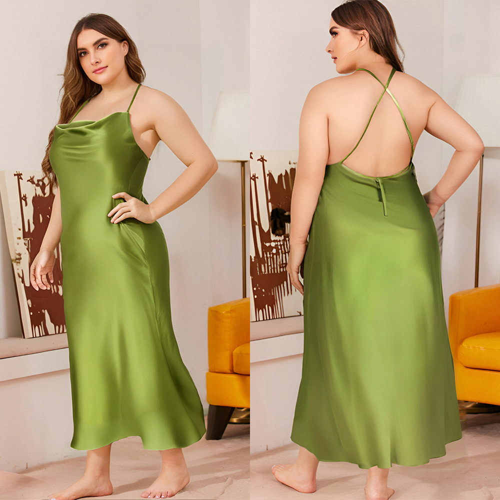 Pijamas de gran tamaño transfronterizos de color sólido de mujeres, cinturón cruzado, vestido de seda de hielo, ropa para el hogar, SQ2216