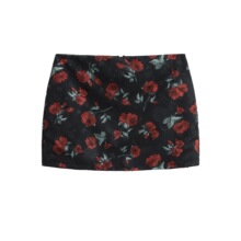 欧美风辣妹性感玫瑰花印花包臀防走光半身裙夏季款低腰短裙迷你裙