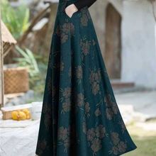 秋冬毛呢半身裙碎花高腰中长款女裙子口袋加深伞裙冬裙大摆裙长裙