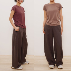 無地半袖Tシャツ ニットモダールラウンドネックトップス 夏新作 冷感ホームウェア フィット感のある肩Tシャツ レディース