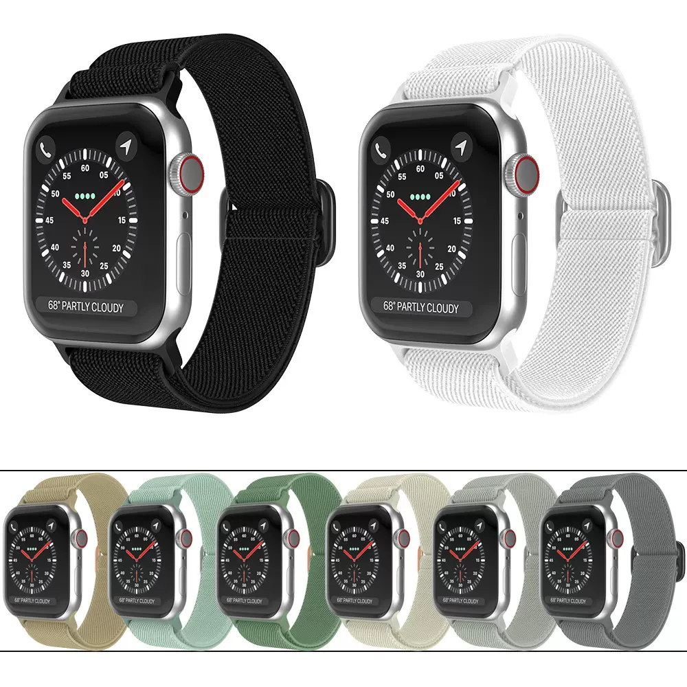 适用苹果编织表带苹果尼龙手表带iwatch表带民族风平面扣车线款