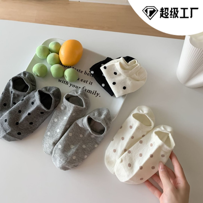 Japanese Style Dot Boat Socks Women's Summer Thin Ins Fashionable Cotton Socks Dot Day All-match Non-slip Invisible Short Socks for Summer