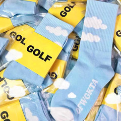 Chic brand golf blue sky white socks, South Korea HyunA inspired, trendy streetwear skateboard socks for men and women, pure cotton, mid-calf socks