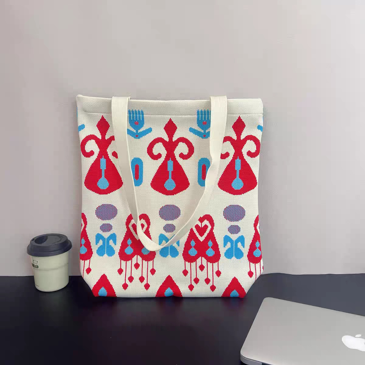 Ikat Geometric Zip Closure Oversized Travel Tote Bag 1
