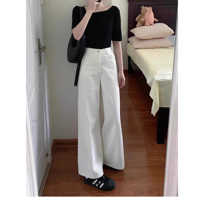 Narrow White Jeans for Women 2025 Spring and Autumn New Style Petite High-Waisted Loose Elegant Slimming Plus-Size Straight-Leg Pants Narrow White Jeans for Women 2025 Spring and Autumn New Style Petite High-Waisted Loose Elegant Slimming Plus-Size Straight-Leg Pants
