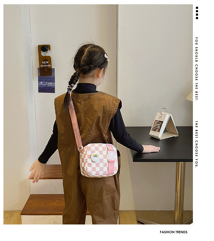 127g Weight Polyester Lining Material Zipper Closure Type Sling Strap Strap Type Shoulder Bag, Crossbody Bag Bags Type Casual Occasion Nylon Material Plaid Pattern All Seasons Season Kid'S, Women's Gender Cute Style Square Shape Kid'S Women's Nylon Plaid Cute Square Zipper Shoulder Bag Crossbody Bag 无